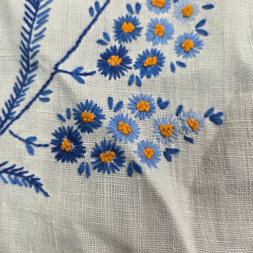 2 Vintage Hand Stitched Table Runner Floral design Blue Bonnet‎ Cottagecore